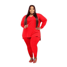 Load image into Gallery viewer, 2 Piece Tracksuit Solid V neck Long