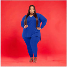 Load image into Gallery viewer, 2 Piece Tracksuit Solid V neck Long