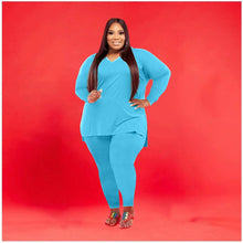 Load image into Gallery viewer, 2 Piece Tracksuit Solid V neck Long