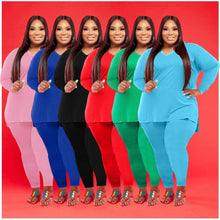 Load image into Gallery viewer, 2 Piece Tracksuit Solid V neck Long