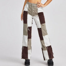 Load image into Gallery viewer, Casual Denim Trousers Color Block Patchwork Washed Distressed