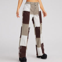 Load image into Gallery viewer, Casual Denim Trousers Color Block Patchwork Washed Distressed