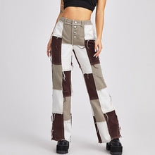 Load image into Gallery viewer, Casual Denim Trousers Color Block Patchwork Washed Distressed