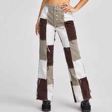 Load image into Gallery viewer, Casual Denim Trousers Color Block Patchwork Washed Distressed
