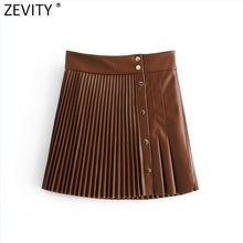 Load image into Gallery viewer, Women vintage high waist PU Leather pleated mini skirt
