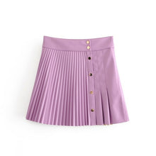 Load image into Gallery viewer, Women vintage high waist PU Leather pleated mini skirt