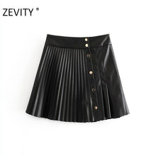 Load image into Gallery viewer, Women vintage high waist PU Leather pleated mini skirt