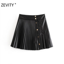 Load image into Gallery viewer, Women vintage high waist PU Leather pleated mini skirt