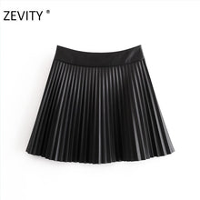 Load image into Gallery viewer, Women vintage high waist PU Leather pleated mini skirt