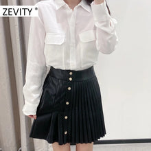 Load image into Gallery viewer, Women vintage high waist PU Leather pleated mini skirt