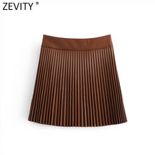 Load image into Gallery viewer, Women vintage high waist PU Leather pleated mini skirt