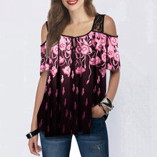 Load image into Gallery viewer, Cold Shoulder Printed Lace Patchwork Blouse Tops Short Sleeve