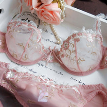 Load image into Gallery viewer, bra transparent Pink underwear Exquisite embroidery lotus ultra thin