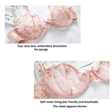 Load image into Gallery viewer, bra transparent Pink underwear Exquisite embroidery lotus ultra thin