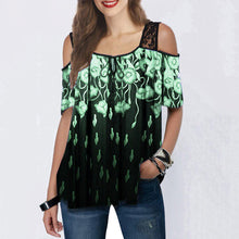 Load image into Gallery viewer, Cold Shoulder Printed Lace Patchwork Blouse Tops Short Sleeve