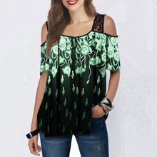 Load image into Gallery viewer, Cold Shoulder Printed Lace Patchwork Blouse Tops Short Sleeve