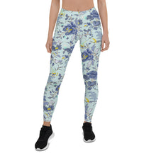 Load image into Gallery viewer, Oriental Floral Leggings on Light Blue Background