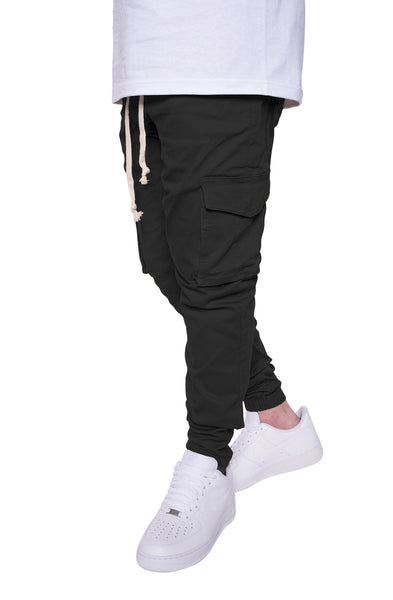 Cargo Twill Joggers in Black