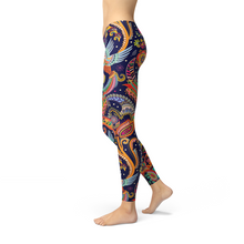 Load image into Gallery viewer, Womens Ornamental Blue Paisley Leggings
