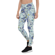 Load image into Gallery viewer, Oriental Floral Leggings on Light Blue Background