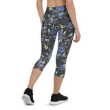 Oriental Floral Capri Leggings on Dark Gray