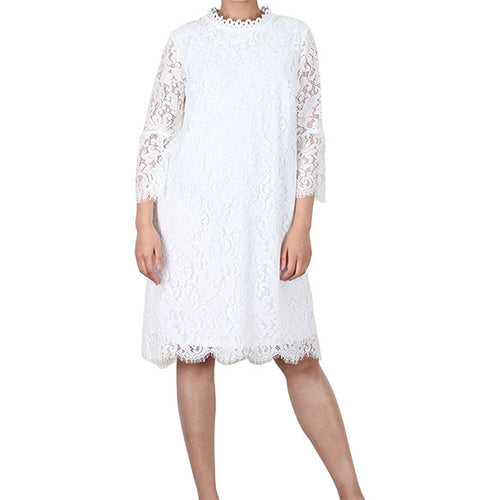 Way Beyoung White Long Sleeve Lace Knee-High Dress