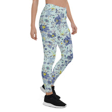 Load image into Gallery viewer, Oriental Floral Leggings on Light Blue Background