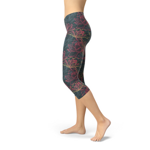 Womens Floral Lotus Capri Leggings