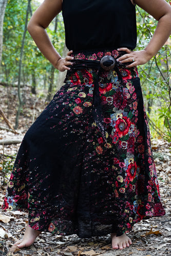 Black Floral Boho Skirt, Hippie Skirt, Gypsy Skirt