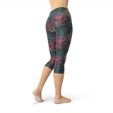 Womens Floral Lotus Capri Leggings