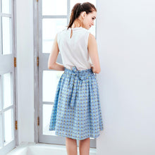 Load image into Gallery viewer, Woman skirt -Sky blue 100% cotton paperbag skirt