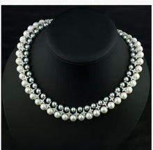 Load image into Gallery viewer, double trands 9 10mm south sea round white grey pearl necklace