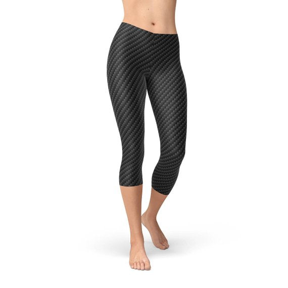 Womens Black Carbon Fiber Capri Leggings