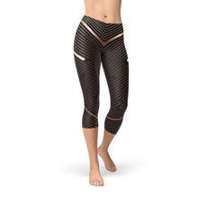 Load image into Gallery viewer, Womens Striped Lines Sports Brown Capri Leggings