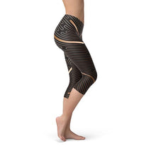 Load image into Gallery viewer, Womens Striped Lines Sports Brown Capri Leggings