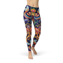 Load image into Gallery viewer, Womens Ornamental Blue Paisley Leggings