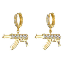 Load image into Gallery viewer, Hip Hop 1Pair Iced Zircon AK47 Gun stud Earring Gold luxury
