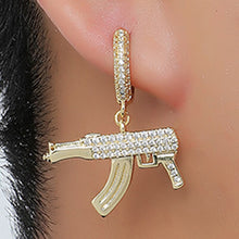Load image into Gallery viewer, Hip Hop 1Pair Iced Zircon AK47 Gun stud Earring Gold luxury