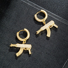 Load image into Gallery viewer, Hip Hop 1Pair Iced Zircon AK47 Gun stud Earring Gold luxury
