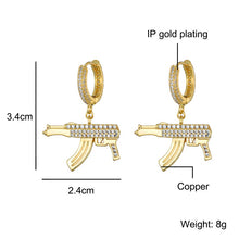 Load image into Gallery viewer, Hip Hop 1Pair Iced Zircon AK47 Gun stud Earring Gold luxury