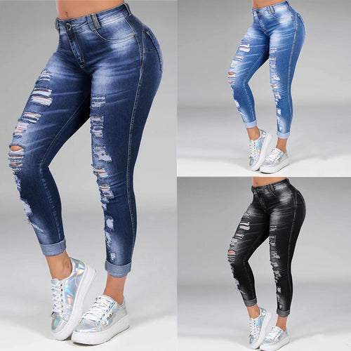 Ripped High Waist Skinny Denim Jeans