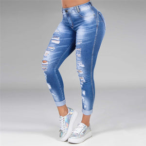 Ripped High Waist Skinny Denim Jeans