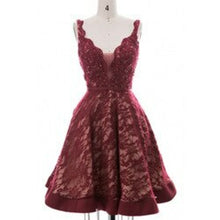 Load image into Gallery viewer, Long Burgundy Lace Beading Short Prom Dresses Homecoming Dresses