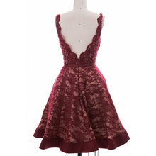 Load image into Gallery viewer, Long Burgundy Lace Beading Short Prom Dresses Homecoming Dresses