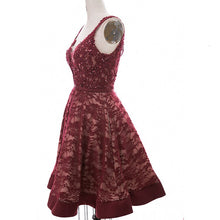 Load image into Gallery viewer, Long Burgundy Lace Beading Short Prom Dresses Homecoming Dresses
