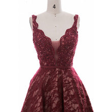 Load image into Gallery viewer, Long Burgundy Lace Beading Short Prom Dresses Homecoming Dresses
