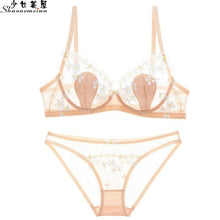 Load image into Gallery viewer, shaonvmeiwu Ultra thin cup transparent mesh underwear sexy embroidery