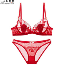 Load image into Gallery viewer, shaonvmeiwu Ultra thin cup transparent mesh underwear sexy embroidery