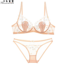 Load image into Gallery viewer, shaonvmeiwu Ultra thin cup transparent mesh underwear sexy embroidery