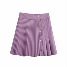 Load image into Gallery viewer, solid pu leather skirt high waist buttons sexy mini pleated
